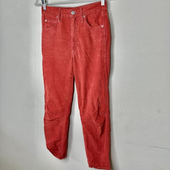 AMO The Chloe Rust Red Corduroy Straight Leg Crop Pant Trousers Washed Red 26 - Picture 3 of 14